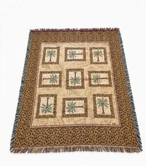 Vintage 57"x47" Mohawk Palm Trees Animal Print Tapestry Throw Blanket